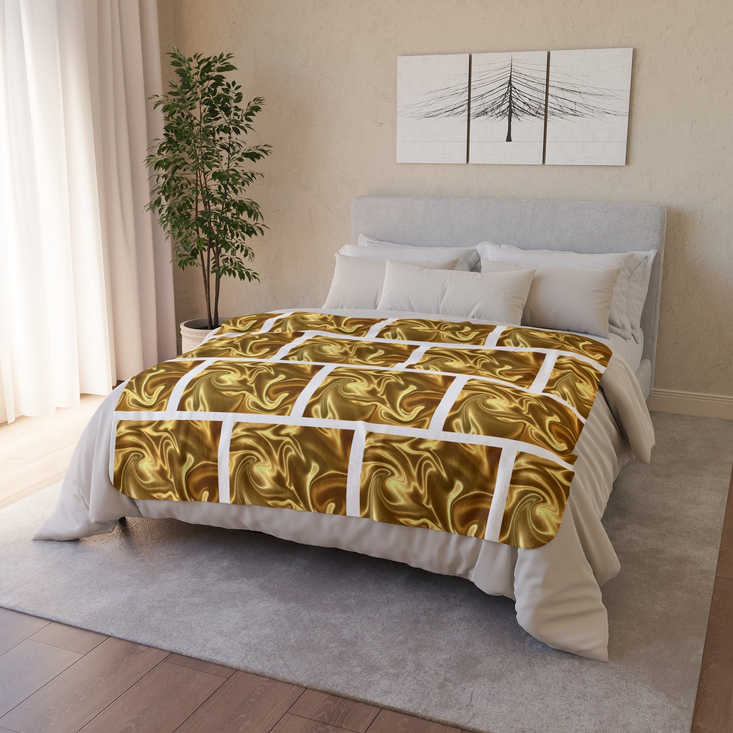 Golden Block Design Fleece Sherpa Blanket