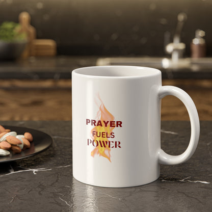 White 'Prayer Fuels Power' Ceramic Mug, 11oz