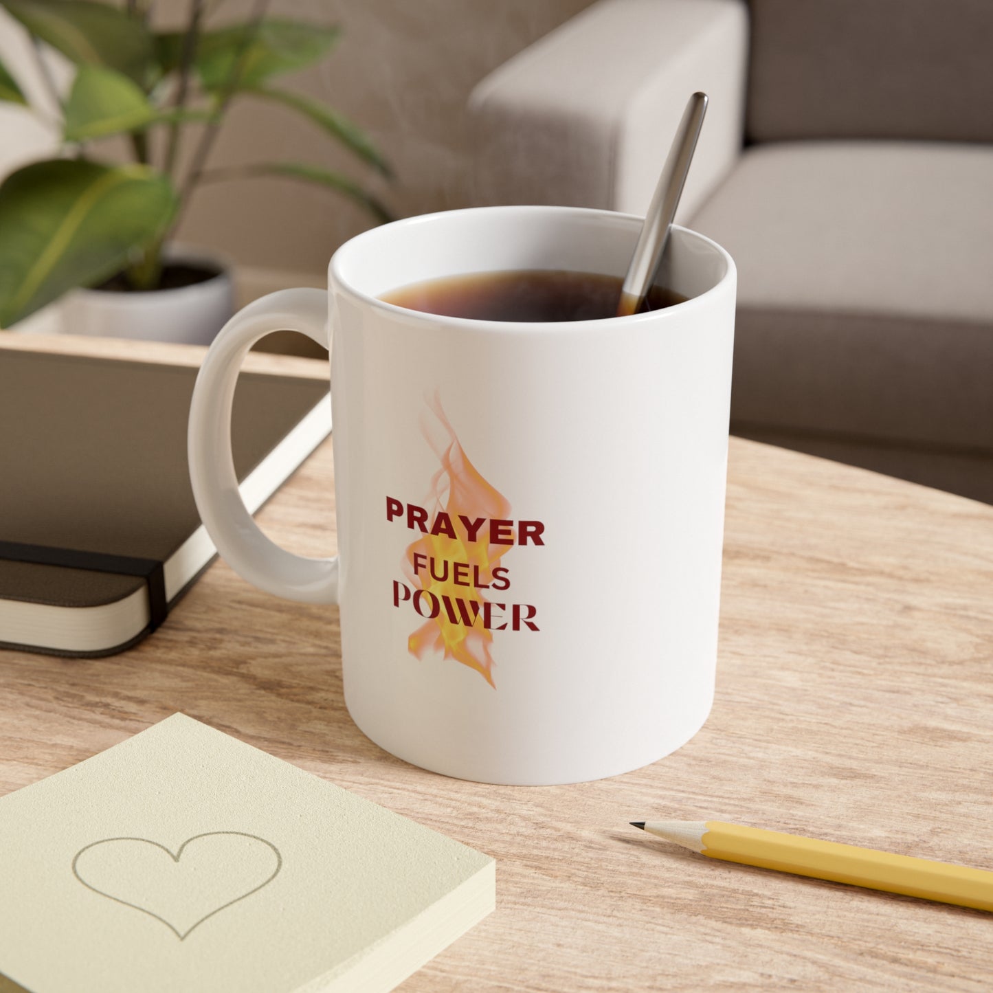 White 'Prayer Fuels Power' Ceramic Mug, 11oz